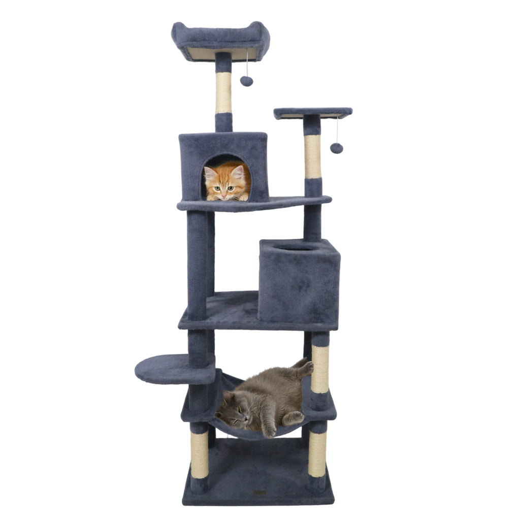 Multi-Level Cat Tree Tower with Upholstered Perch & 2 Condos - Dark Gray