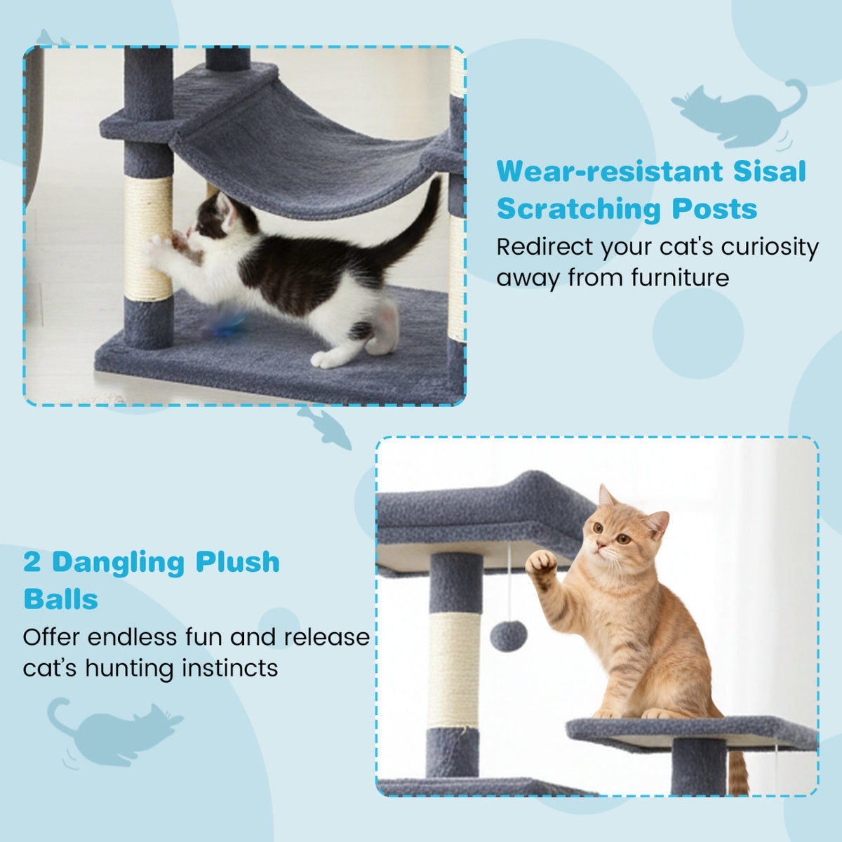 Multi-Level Cat Tree Tower with Upholstered Perch & 2 Condos - Dark Gray