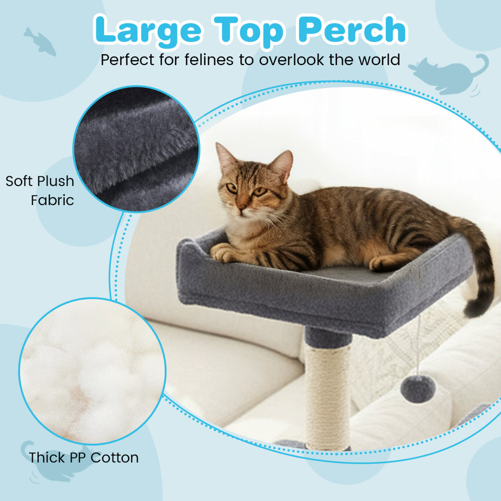 Multi-Level Cat Tree Tower with Upholstered Perch & 2 Condos - Dark Gray