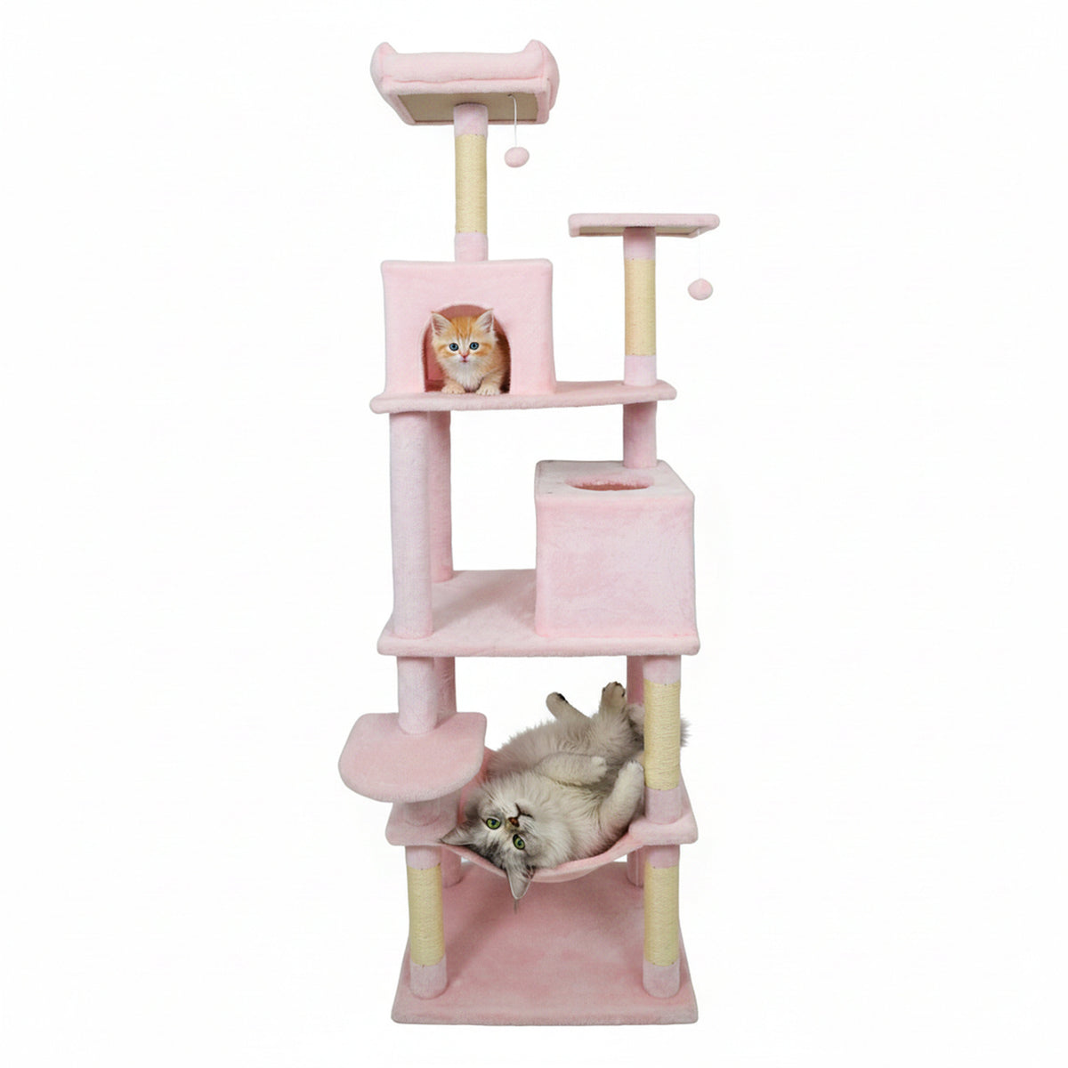 Multi-Level Cat Tree Tower with Upholstered Perch and Two Condos - Pink Variation