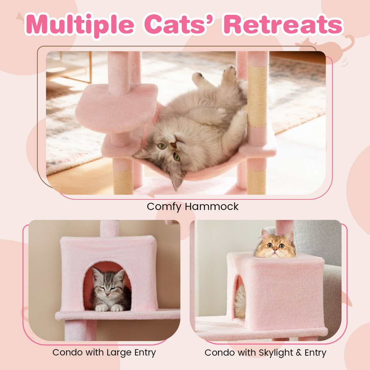 Multi-Level Cat Tree Tower with Upholstered Perch and Two Condos - Pink Variation