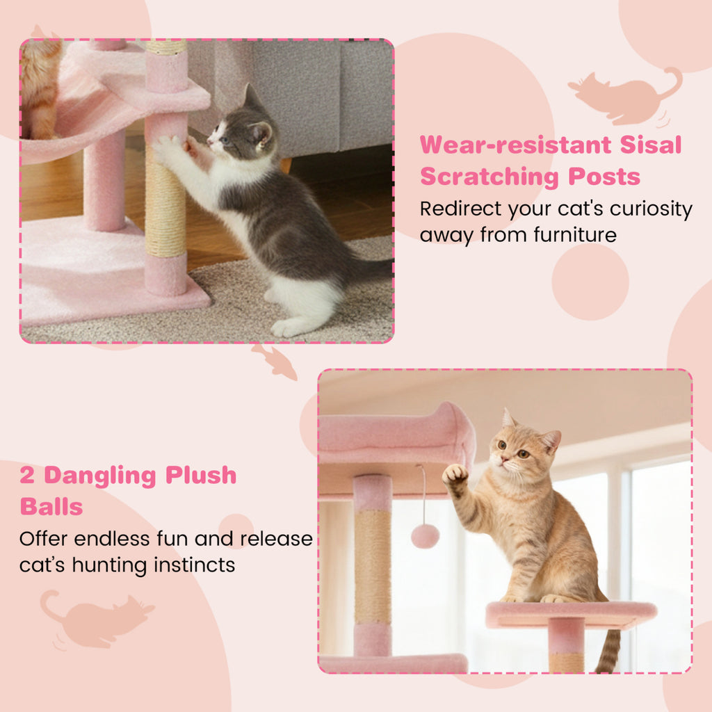 Multi-Level Cat Tree Tower with Upholstered Perch and Two Condos - Pink Variation