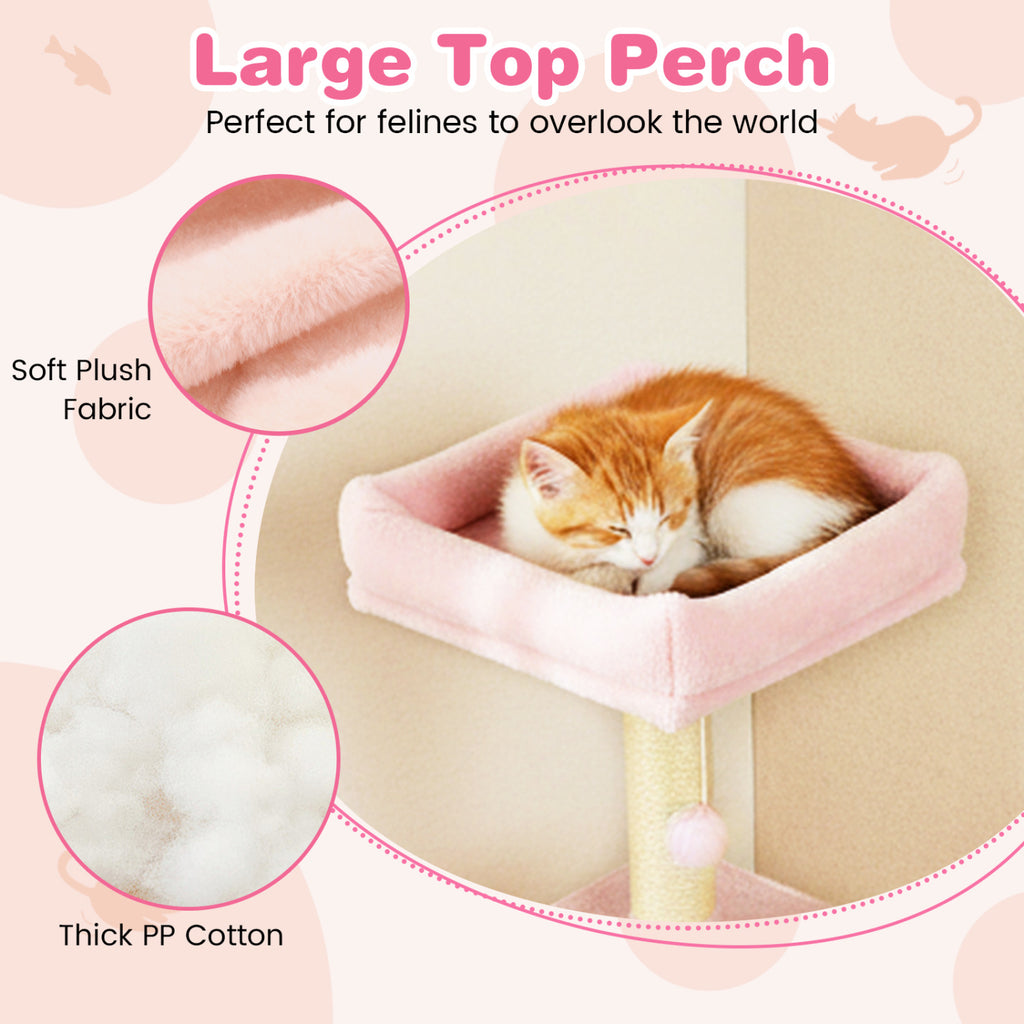 Multi-Level Cat Tree Tower with Upholstered Perch and Two Condos - Pink Variation