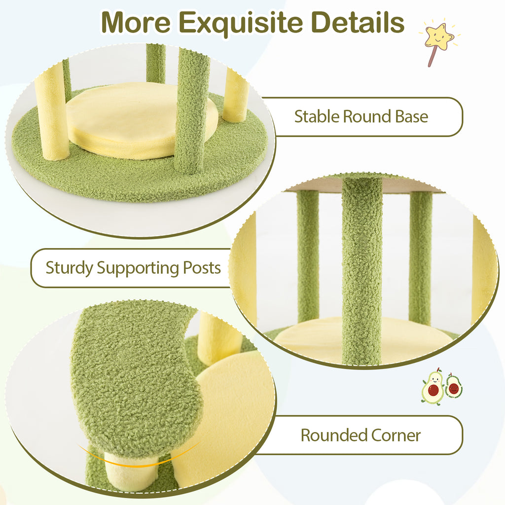 Avocado Theme Multi-Level Cat Tree with Wide Perches and Rotatable Basket - Green, M