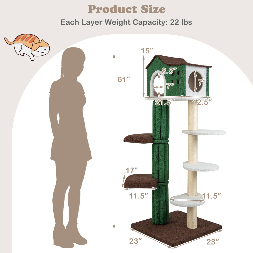 Green Multi-Level Cat Tree with Condo & Anti-Tipping Base - Costway