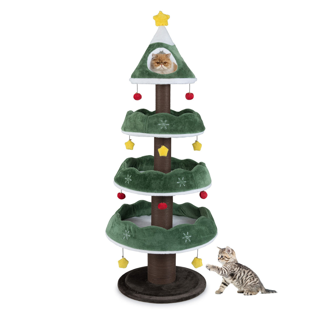 Christmas Cat Tree with 3 Platforms & Upholstered Top Perch - Multicolor Variation