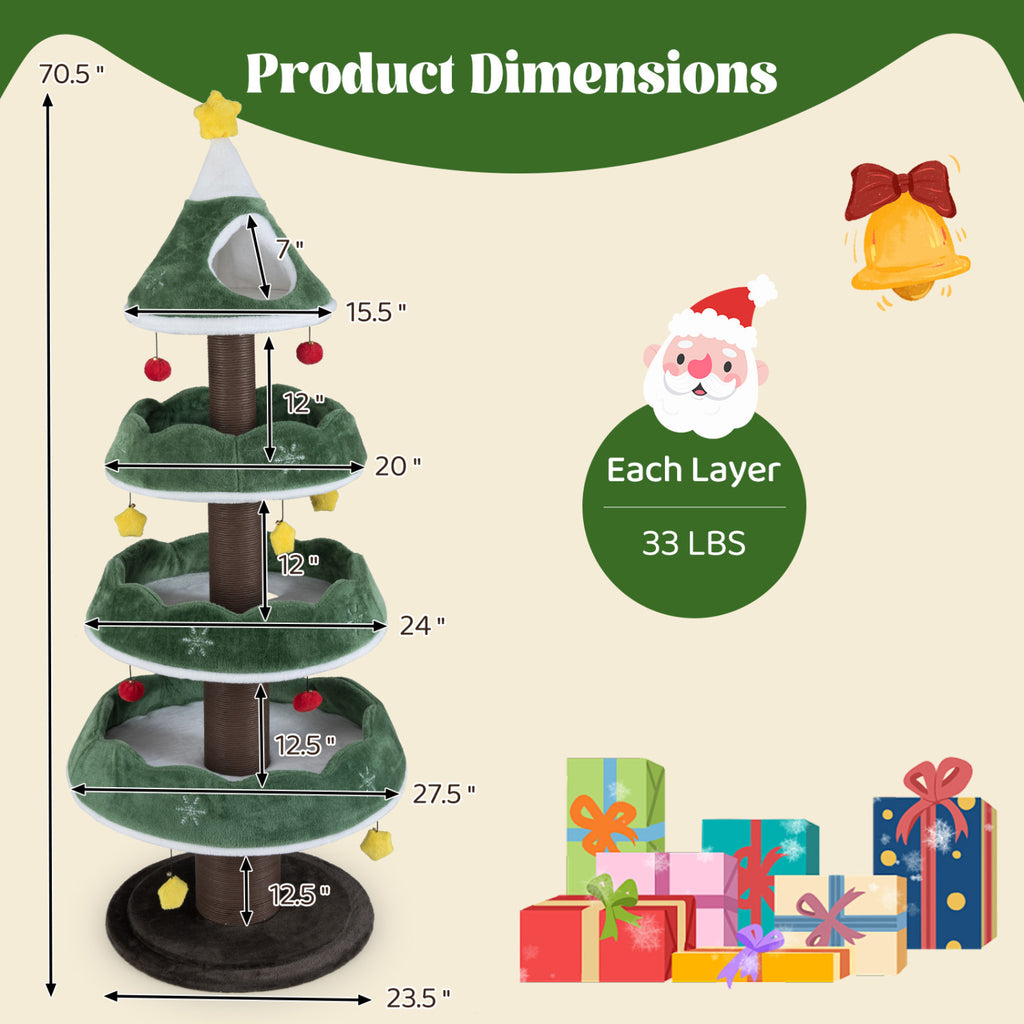 Christmas Cat Tree with 3 Platforms & Upholstered Top Perch - Multicolor Variation