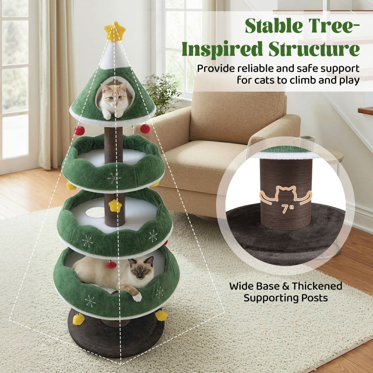 Christmas Cat Tree with 3 Platforms & Upholstered Top Perch - Multicolor Variation