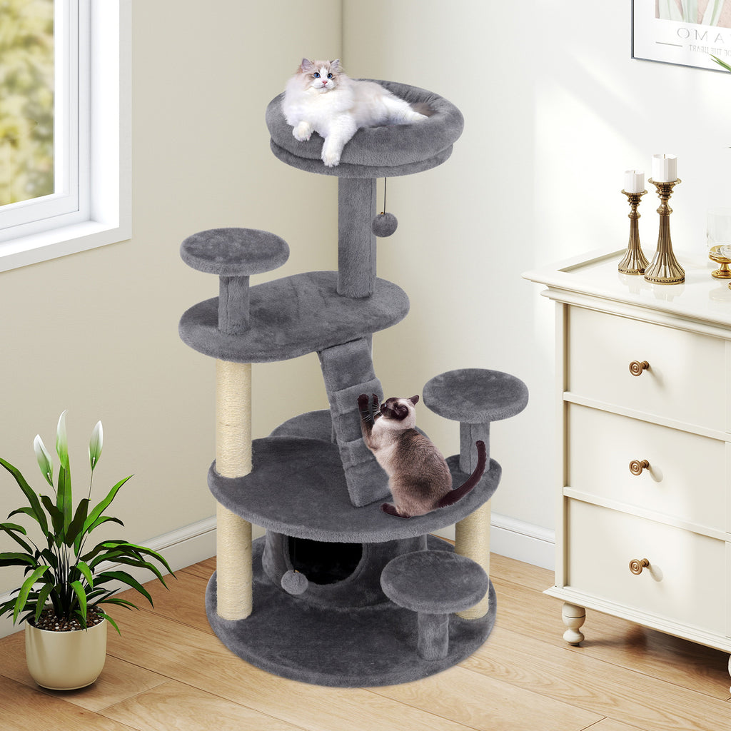 Multi-Level Cat Tower with Condo & Climbing Ladder - Gray - Costway