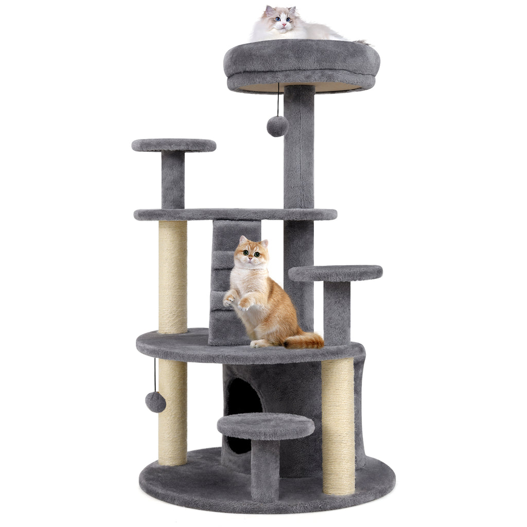 Multi-Level Cat Tower with Condo & Climbing Ladder - Gray - Costway