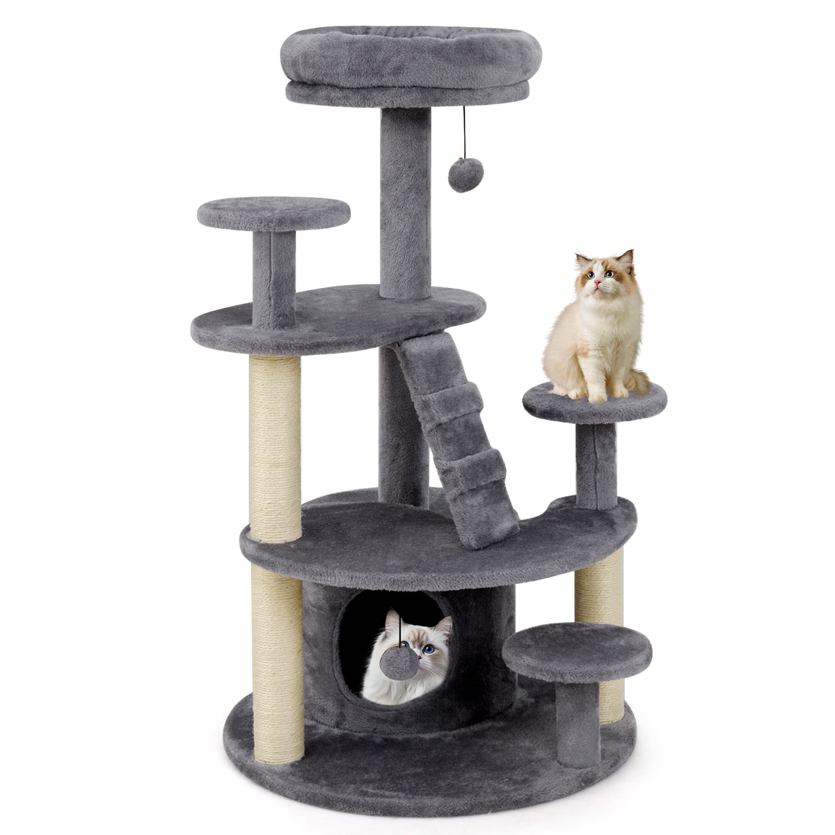 Multi-Level Cat Tower with Condo & Climbing Ladder - Gray - Costway