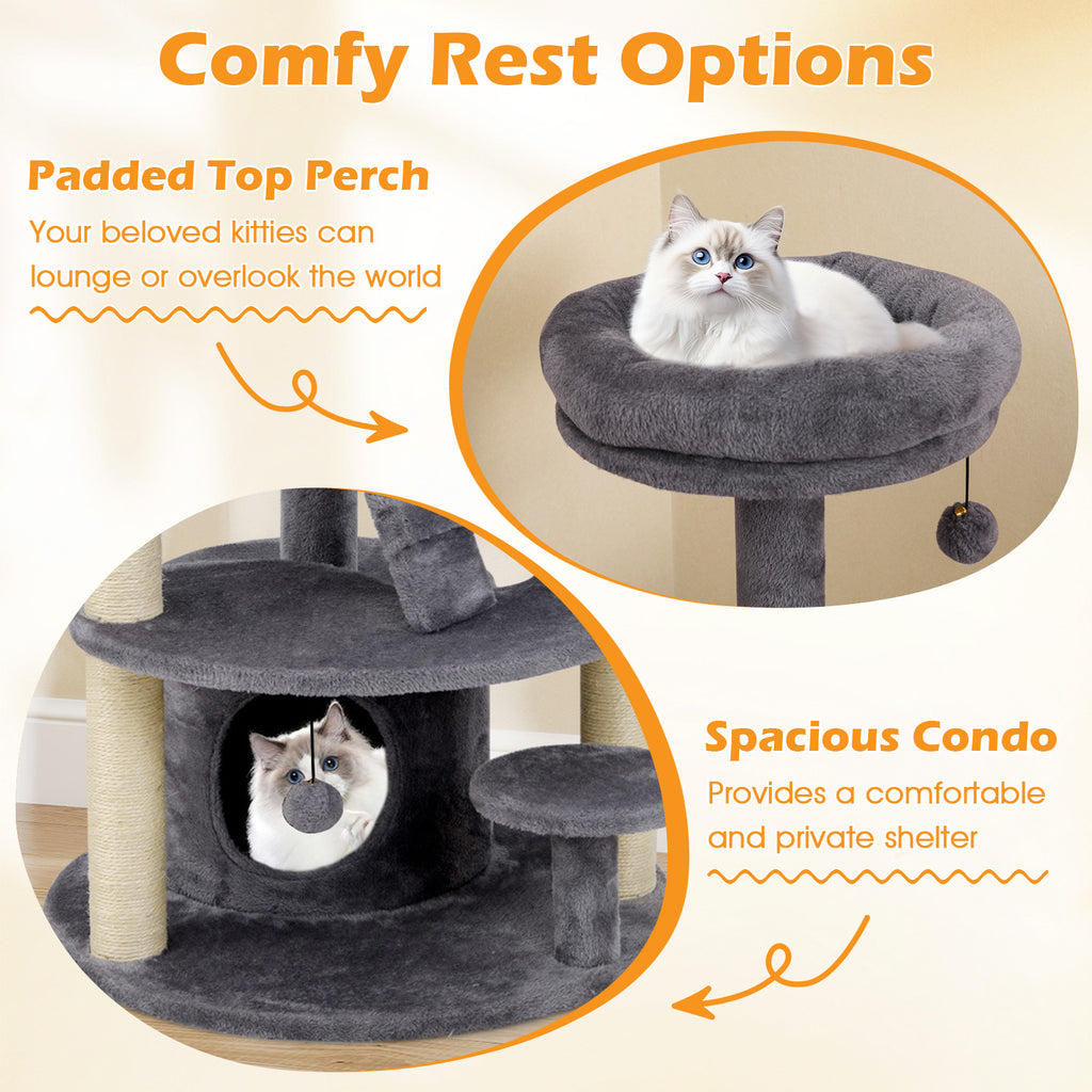 Multi-Level Cat Tower with Condo & Climbing Ladder - Gray - Costway