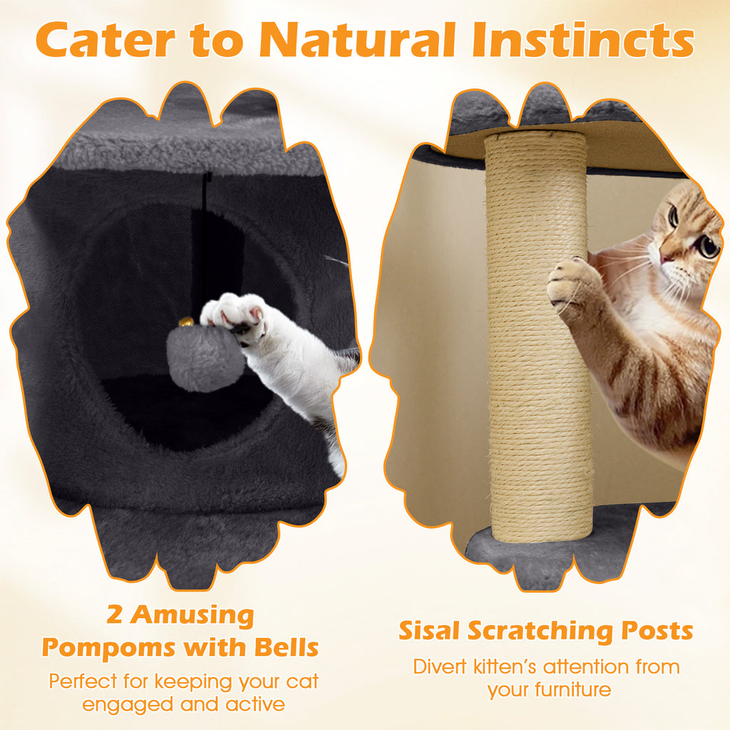 Multi-Level Cat Tower with Condo & Climbing Ladder - Gray - Costway
