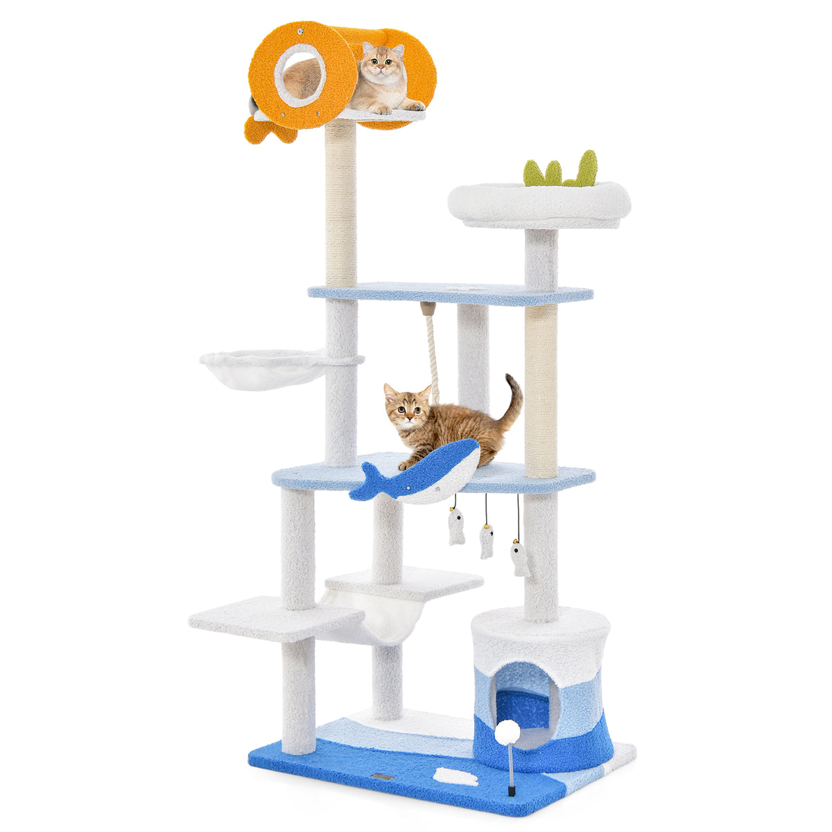 Ocean-Themed Multi-Level Cat Tree Tower with Sisal Posts - Blue L