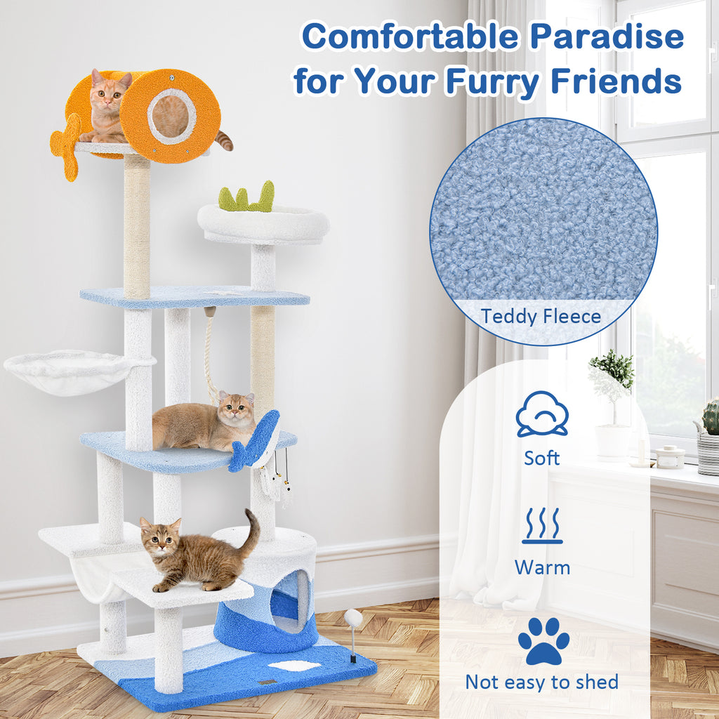 Ocean-Themed Multi-Level Cat Tree Tower with Sisal Posts - Blue L
