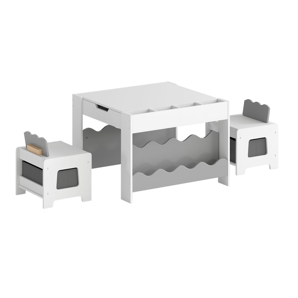 Kids Activity Table and Chairs Set with Double-Sided Reversible Top - Gray