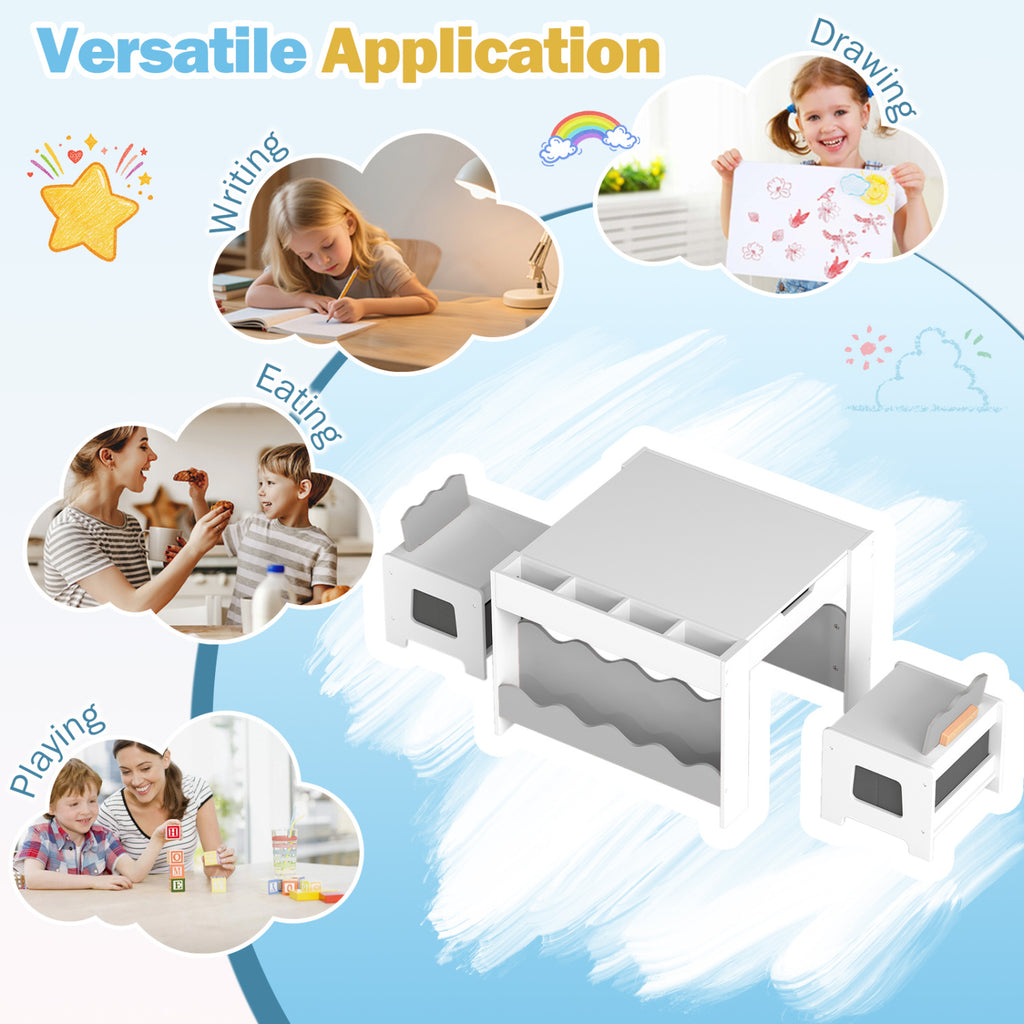 Kids Activity Table and Chairs Set with Double-Sided Reversible Top - Gray