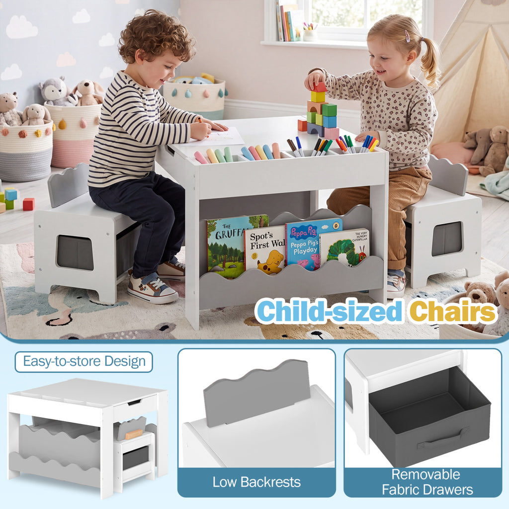 Kids Activity Table and Chairs Set with Double-Sided Reversible Top - Gray
