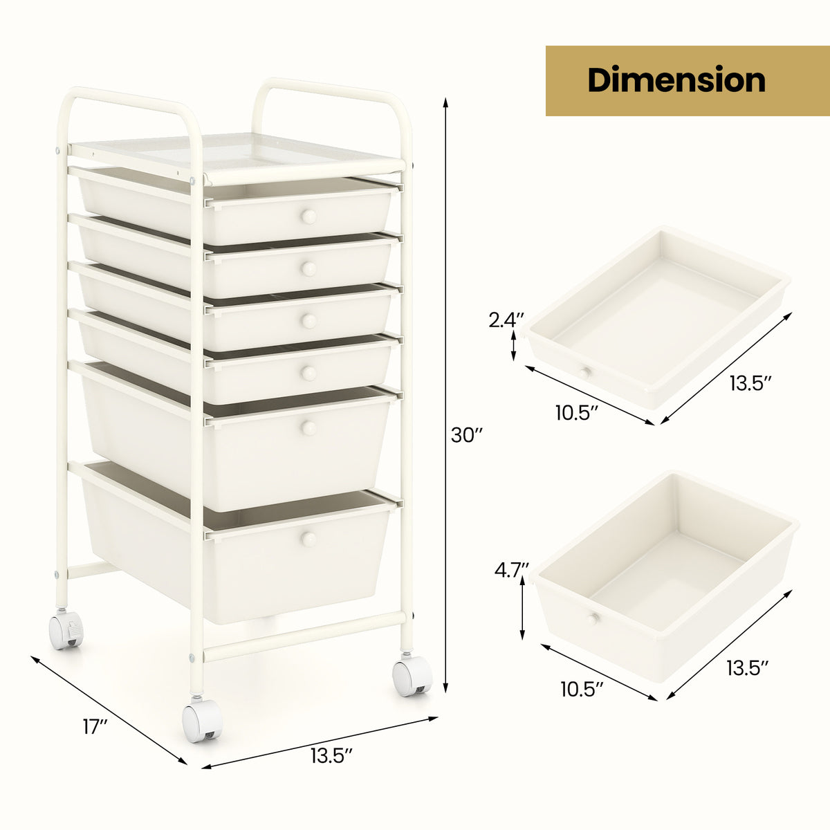 Multifunctional 6 Drawers Rolling Storage Cart Organizer