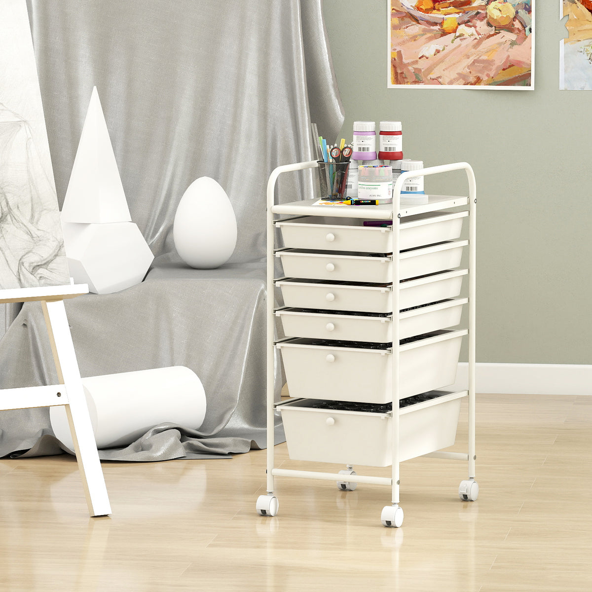 Multifunctional 6 Drawers Rolling Storage Cart Organizer