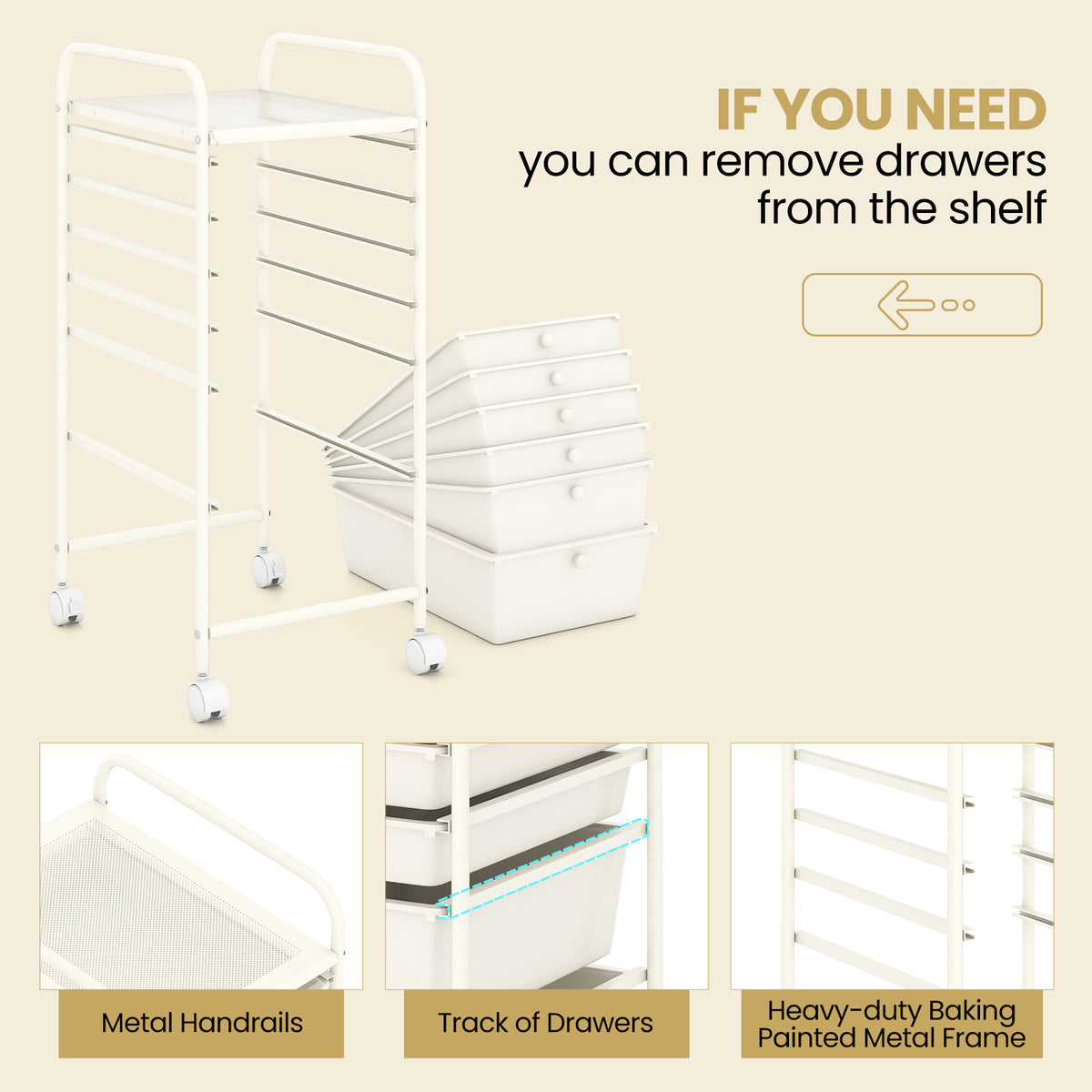 Multifunctional 6 Drawers Rolling Storage Cart Organizer