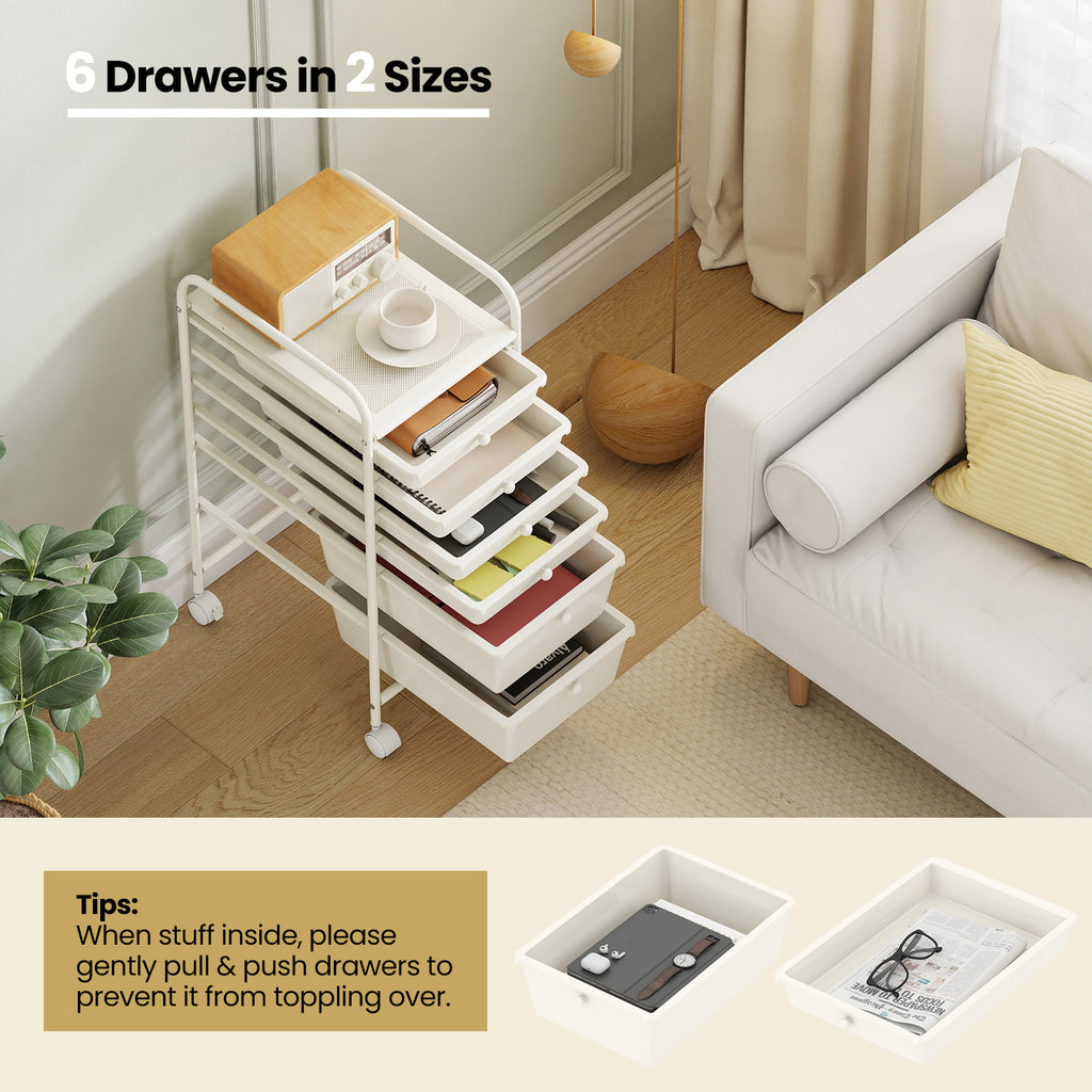 Multifunctional 6 Drawers Rolling Storage Cart Organizer