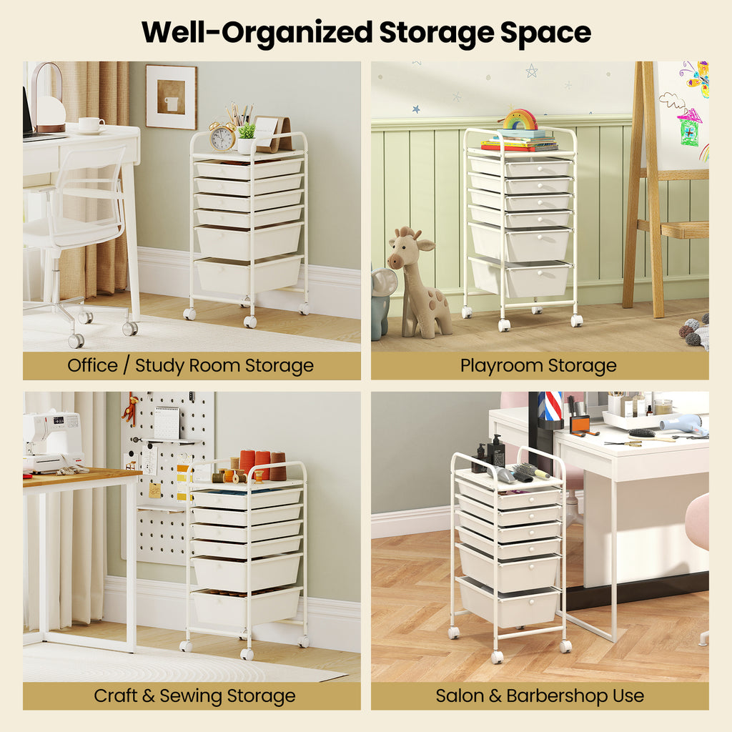Multifunctional 6 Drawers Rolling Storage Cart Organizer