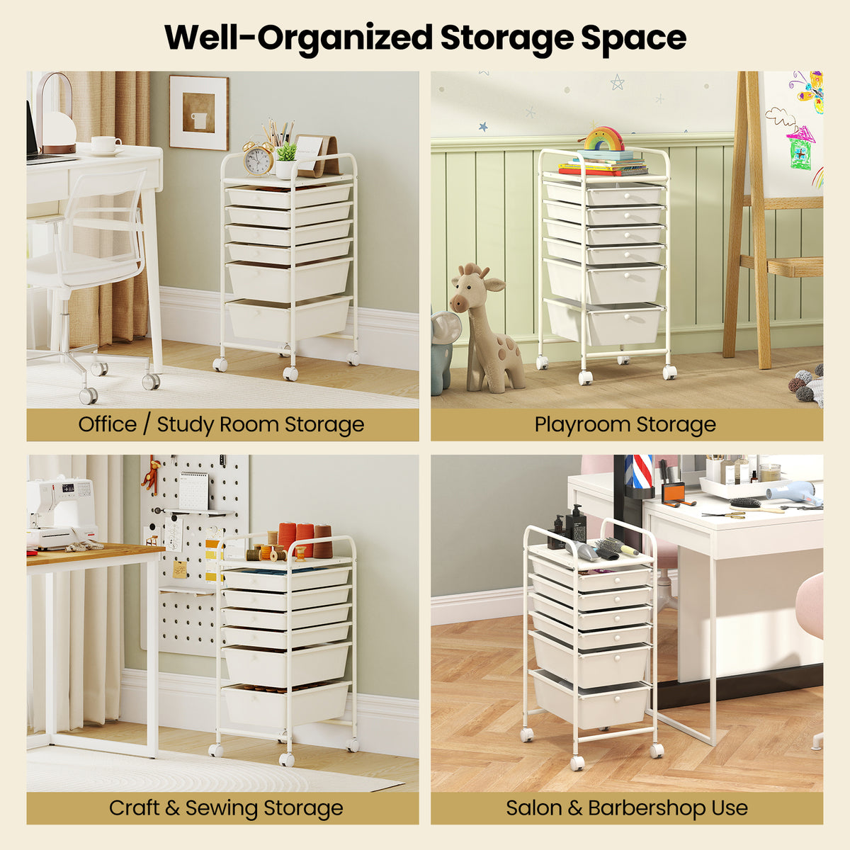 Multifunctional 6 Drawers Rolling Storage Cart Organizer