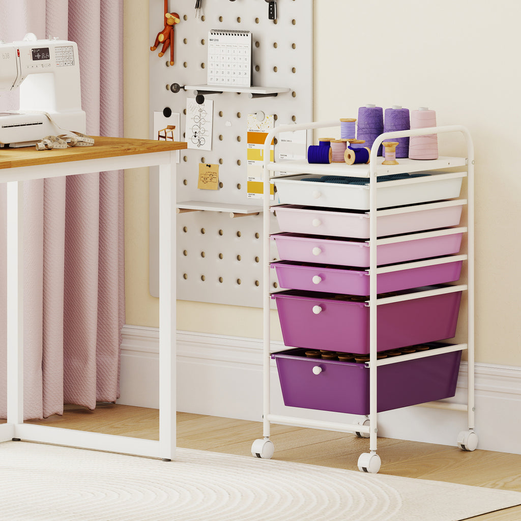 Multifunctional 6 Drawers Rolling Storage Cart Organizer
