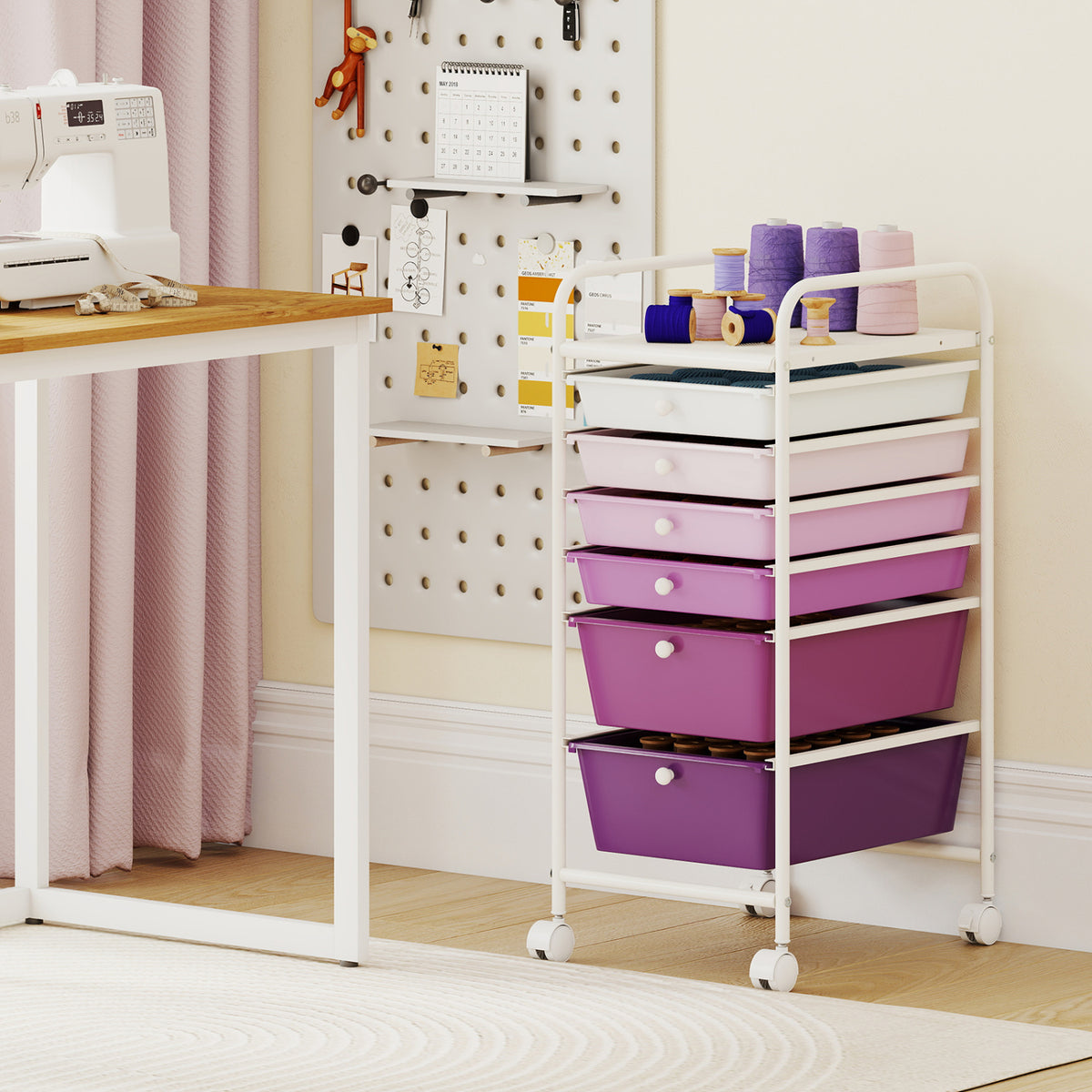 Multifunctional 6 Drawers Rolling Storage Cart Organizer