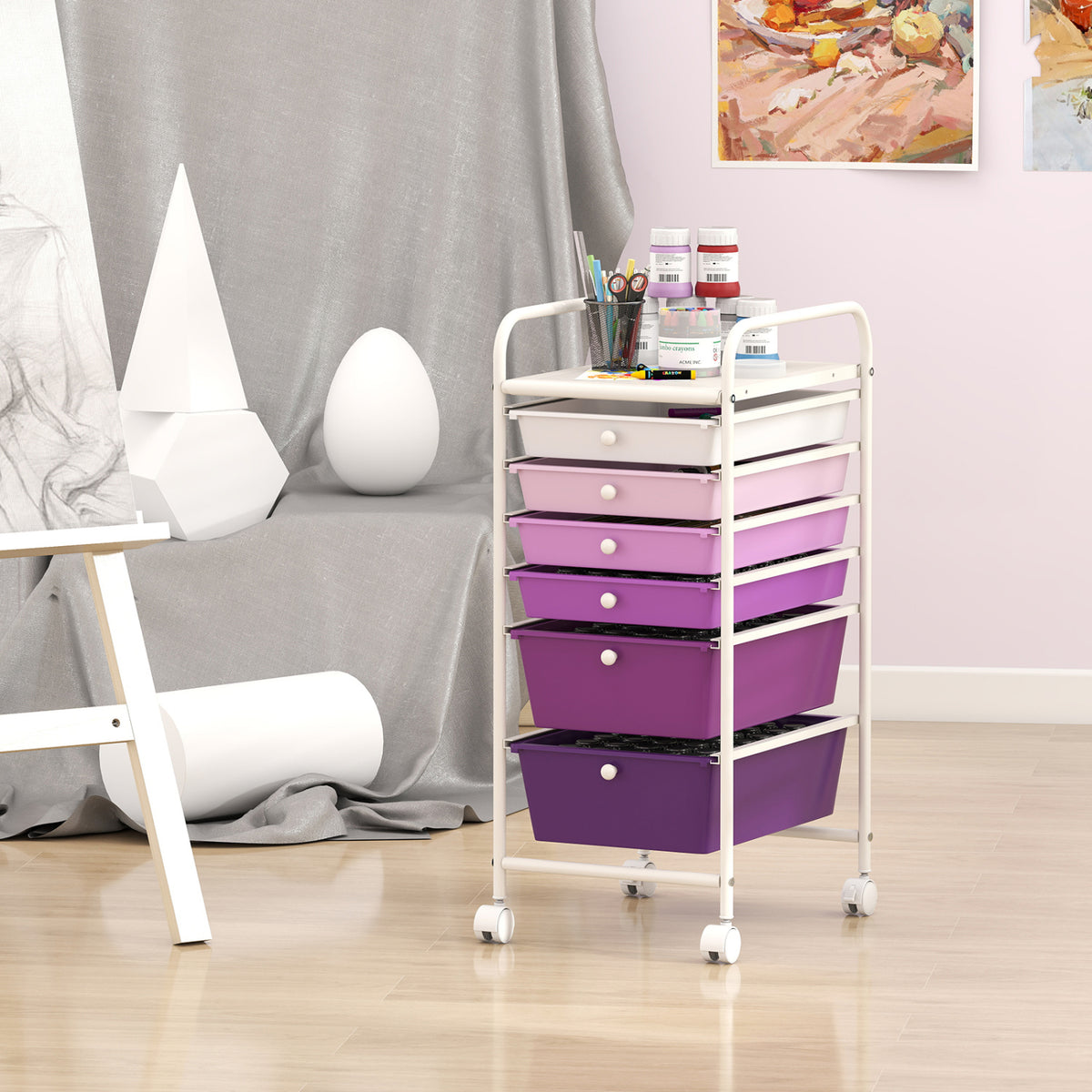 Multifunctional 6 Drawers Rolling Storage Cart Organizer