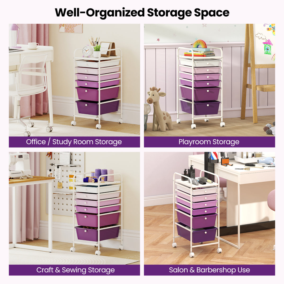 Multifunctional 6 Drawers Rolling Storage Cart Organizer