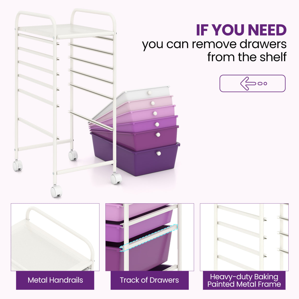Multifunctional 6 Drawers Rolling Storage Cart Organizer
