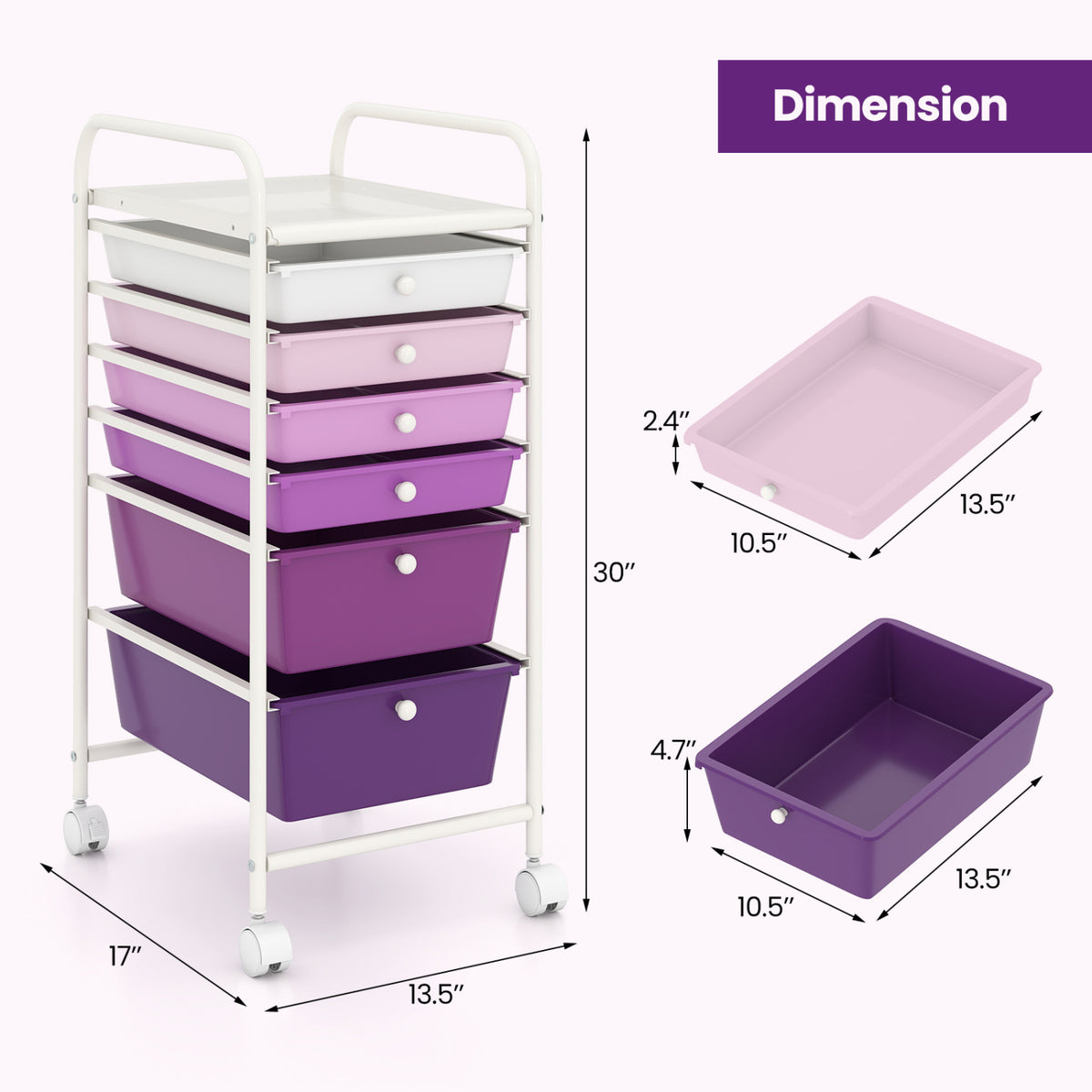 Multifunctional 6 Drawers Rolling Storage Cart Organizer