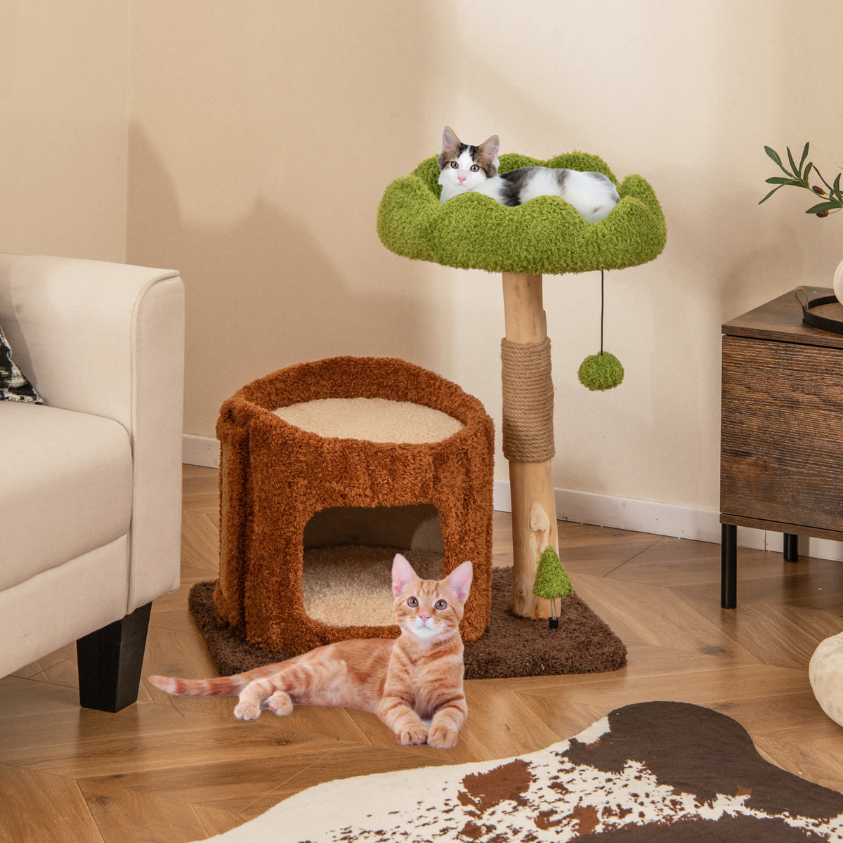 Brown Multifunctional Cat Tree Tower with Scratching Posts & Top Perch - Costway