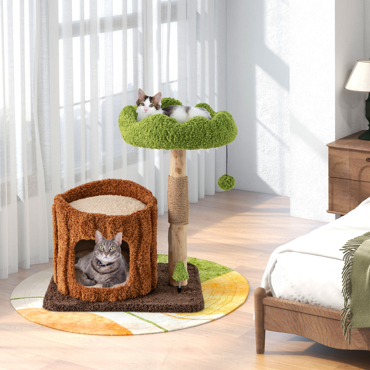 Brown Multifunctional Cat Tree Tower with Scratching Posts & Top Perch - Costway