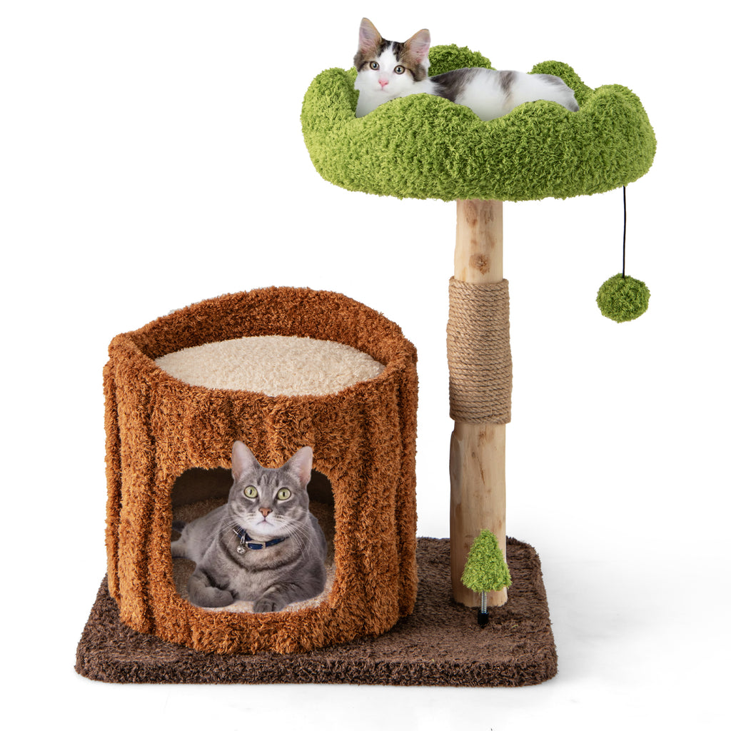 Brown Multifunctional Cat Tree Tower with Scratching Posts & Top Perch - Costway