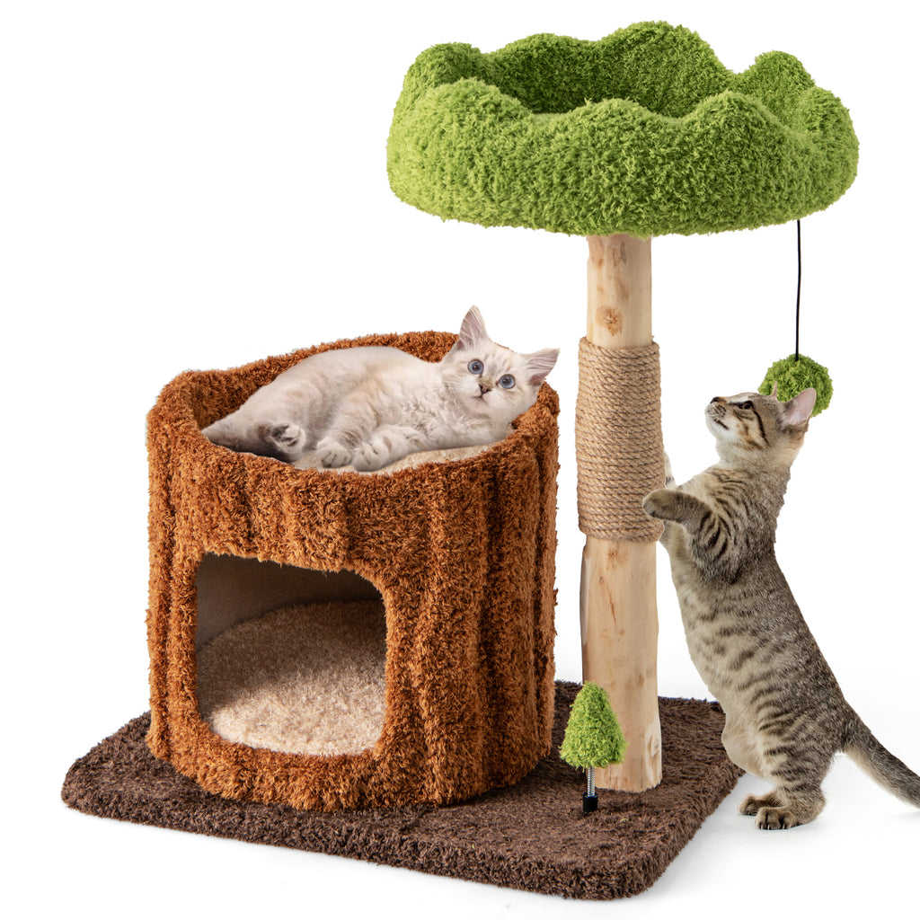 Brown Multifunctional Cat Tree Tower with Scratching Posts & Top Perch - Costway