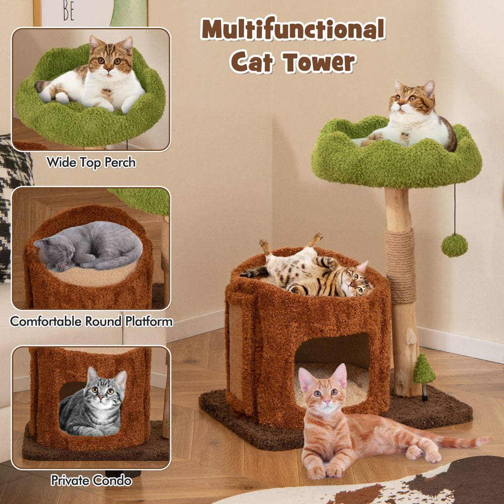 Brown Multifunctional Cat Tree Tower with Scratching Posts & Top Perch - Costway