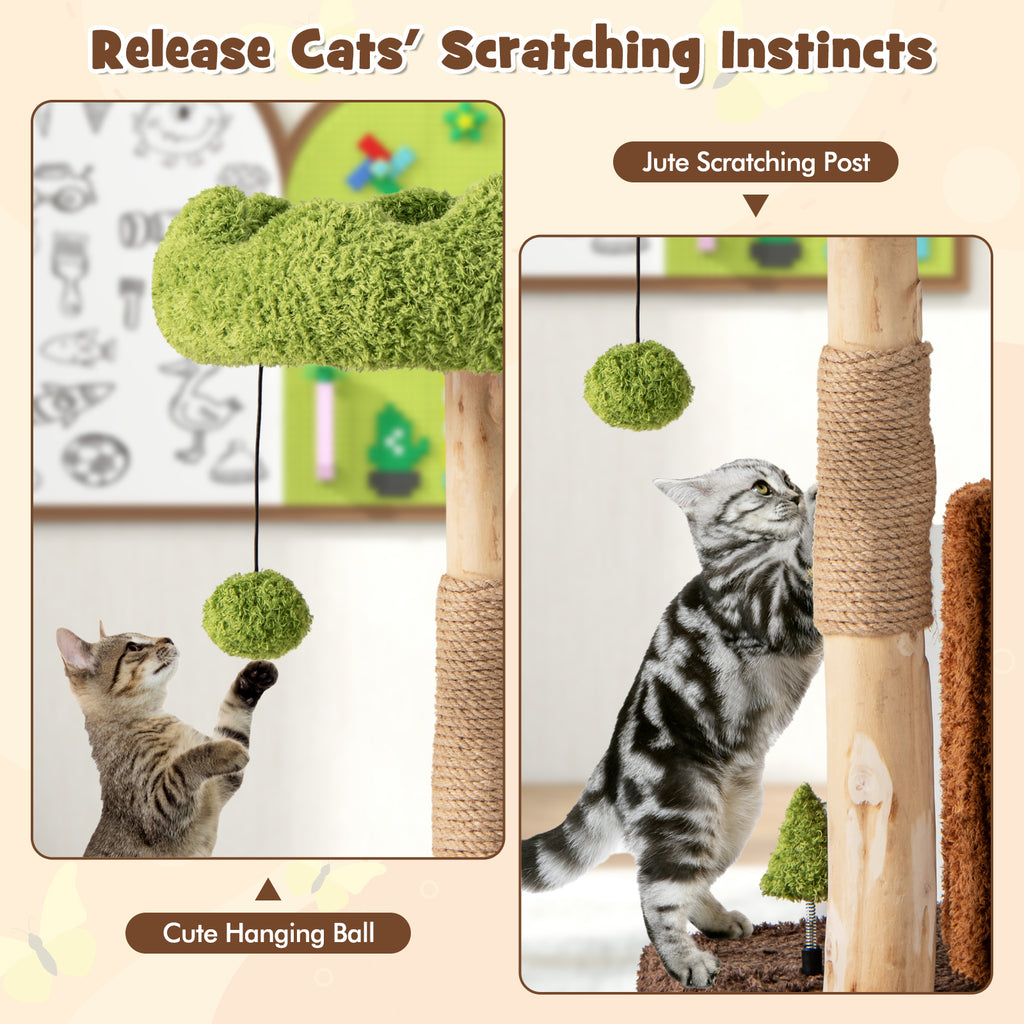 Brown Multifunctional Cat Tree Tower with Scratching Posts & Top Perch - Costway
