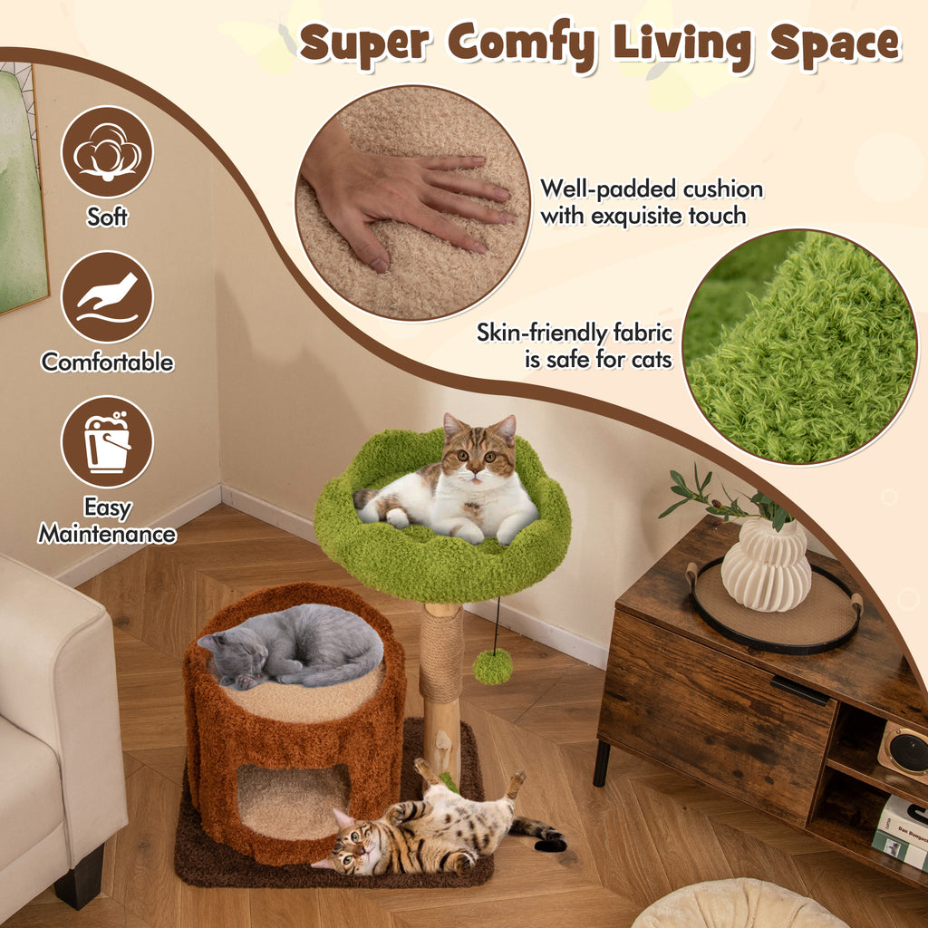 Brown Multifunctional Cat Tree Tower with Scratching Posts & Top Perch - Costway