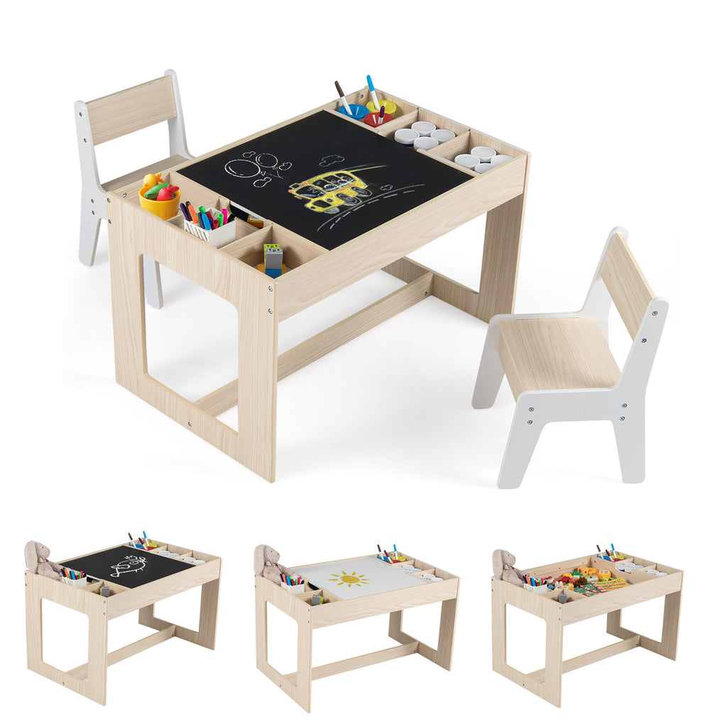 Multifunctional Kids Table & 2 Chairs Set with Chalkboard - Natural Variation