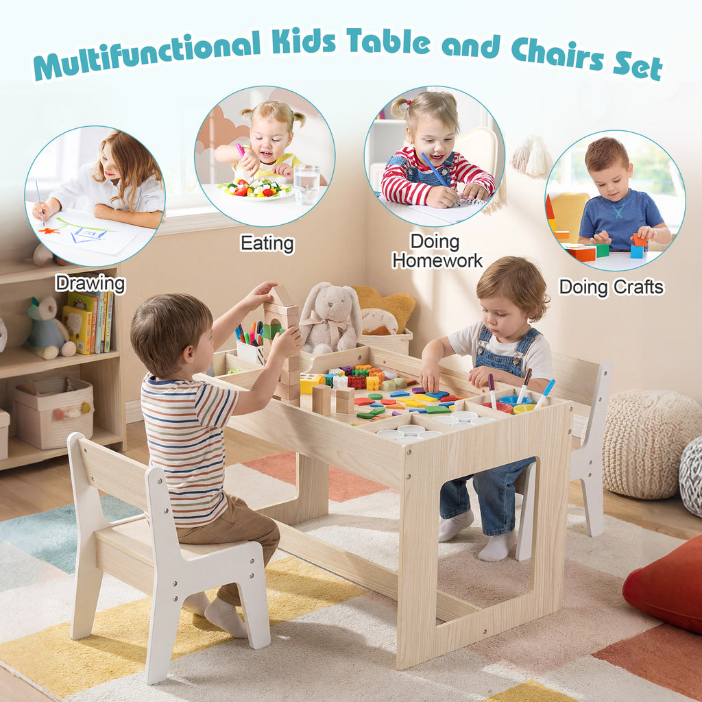 Multifunctional Kids Table & 2 Chairs Set with Chalkboard - Natural Variation