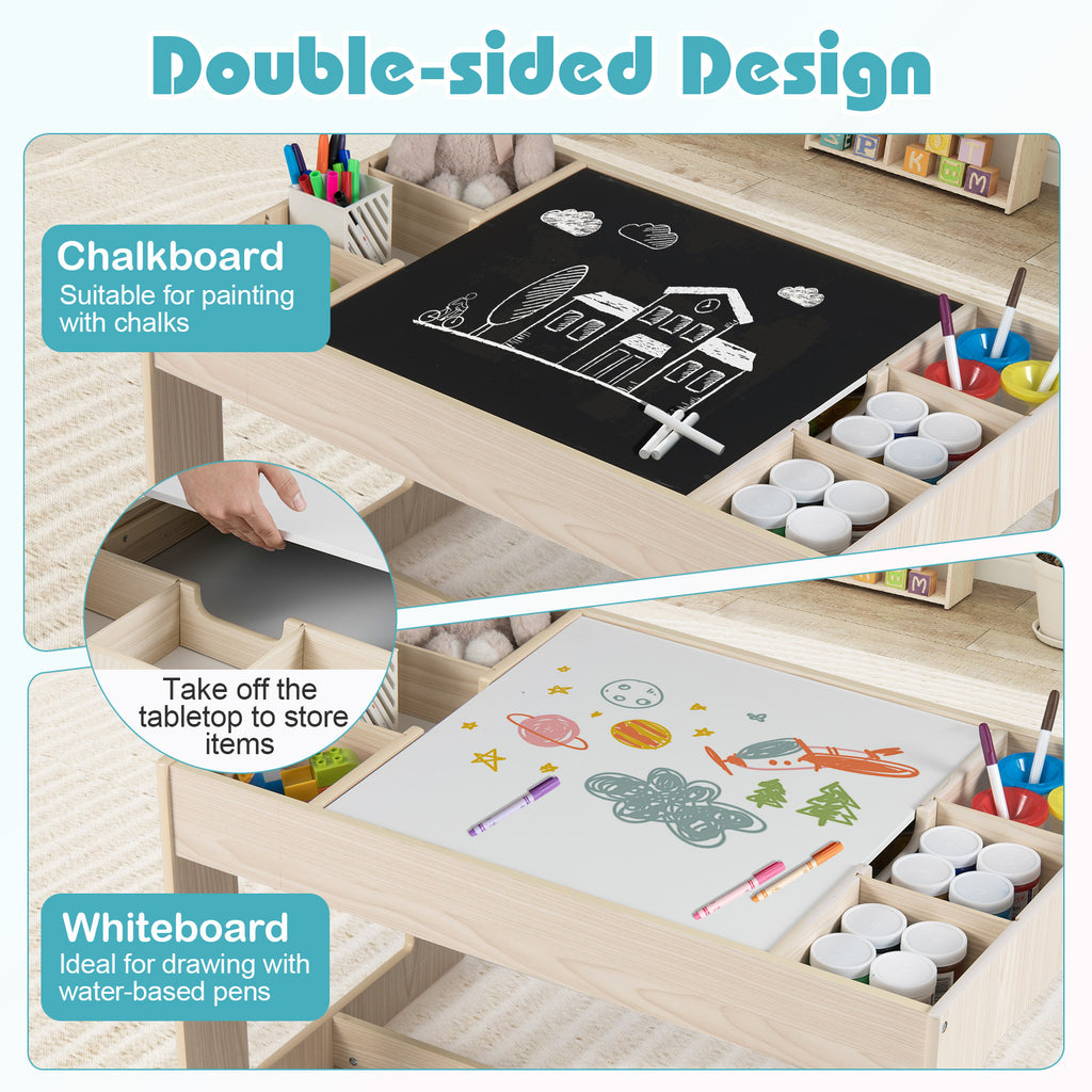 Multifunctional Kids Table & 2 Chairs Set with Chalkboard - Natural Variation