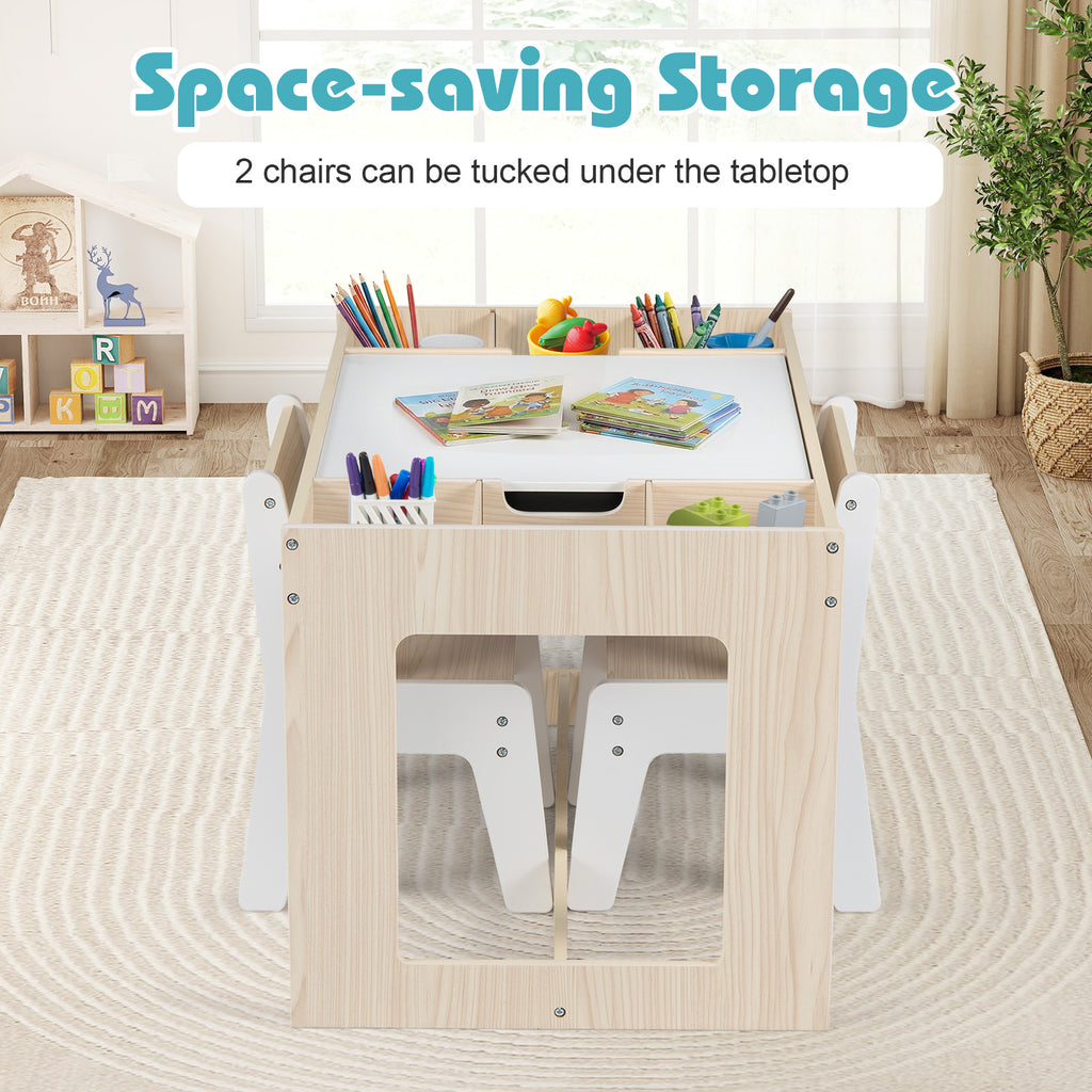 Multifunctional Kids Table & 2 Chairs Set with Chalkboard - Natural Variation