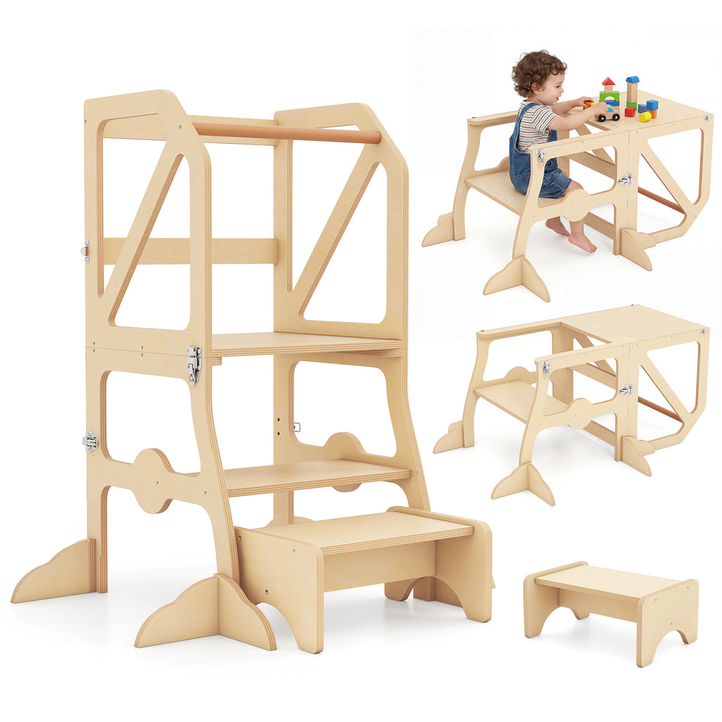 Kids Kitchen Step Stool with Removable Safety Bar & Fixing Buckles - Variation of Kids Kitchen Step Stool