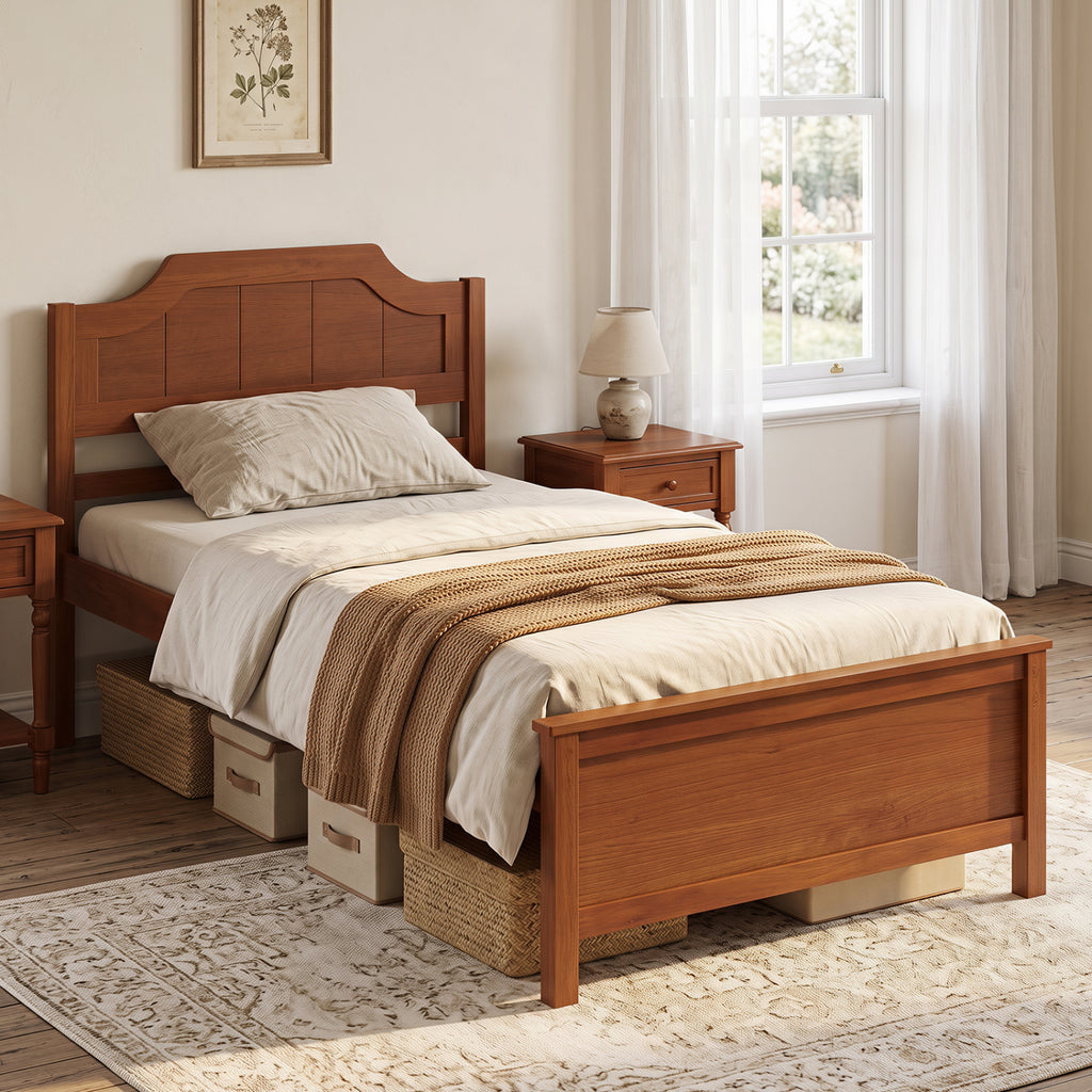 Solid Wood Platform Bed Frame with Headboard - Twin, Walnut