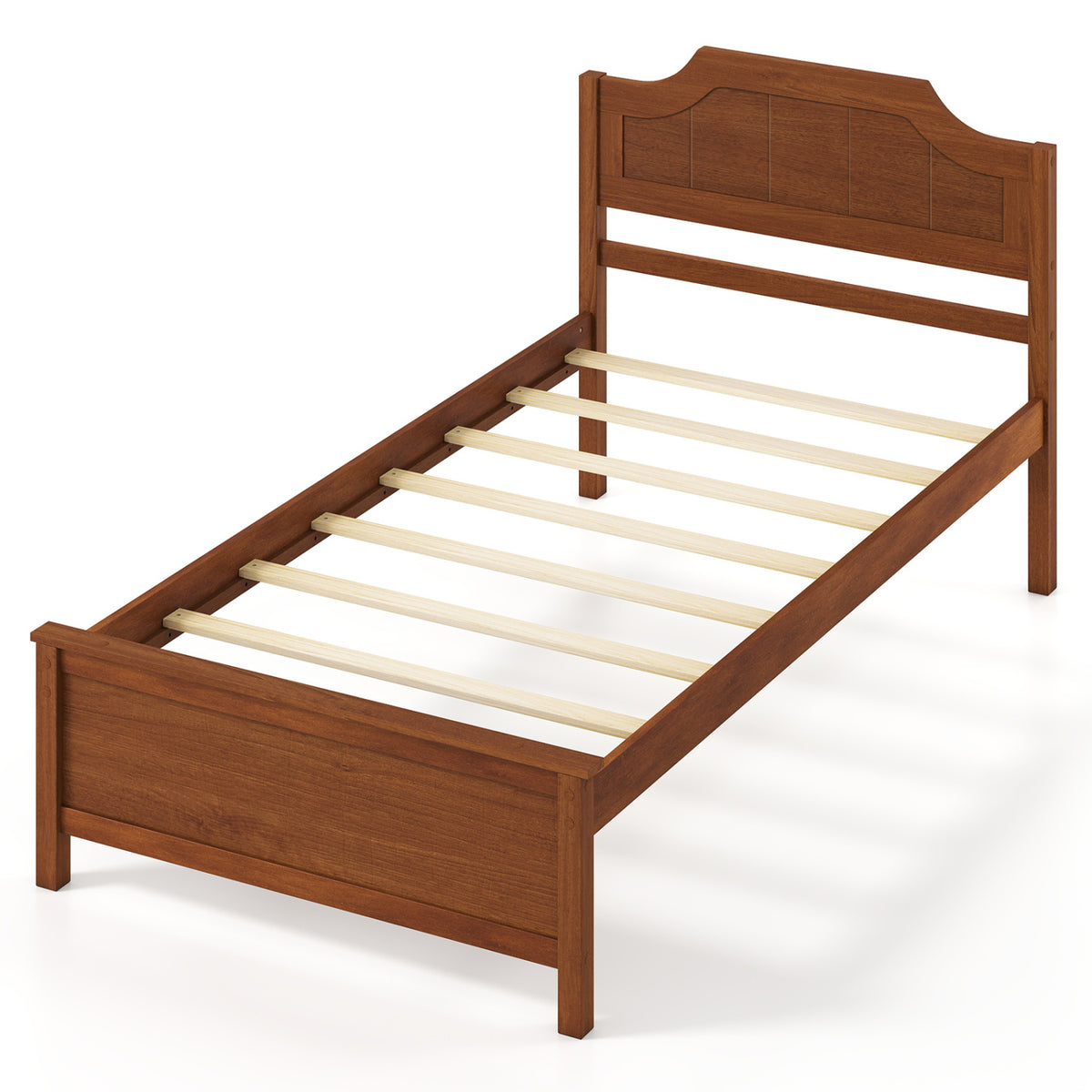 Solid Wood Platform Bed Frame with Headboard - Twin, Walnut