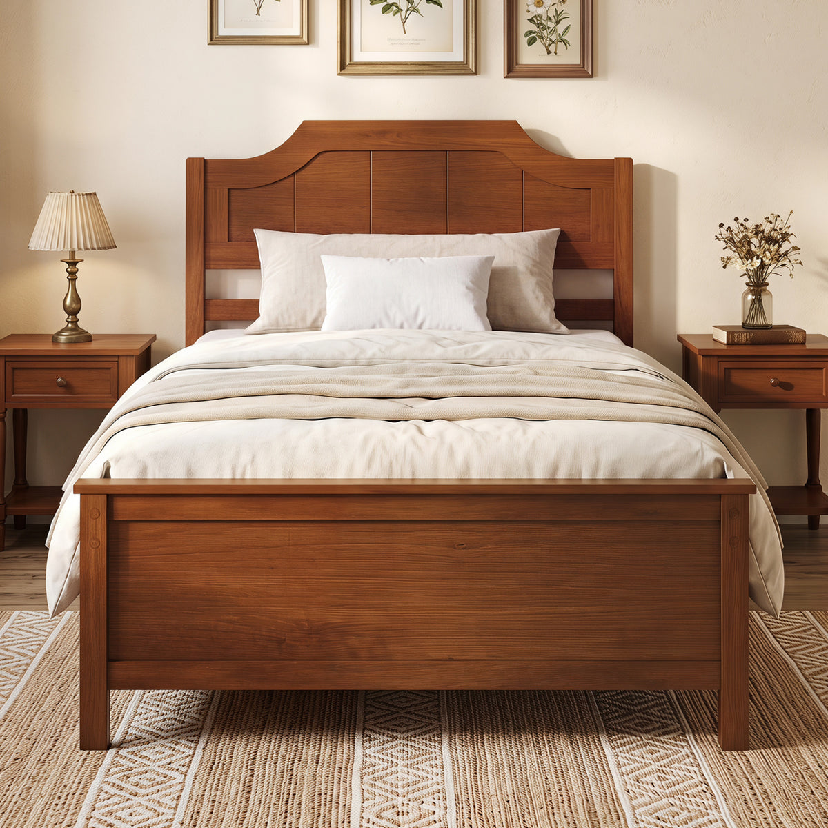 Solid Wood Platform Bed Frame with Headboard - Twin, Walnut