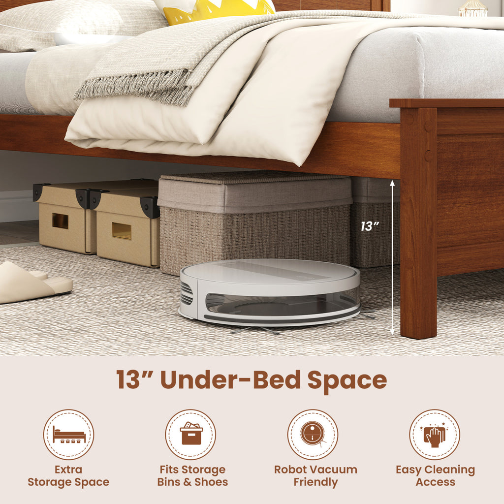 Solid Wood Platform Bed Frame with Headboard - Twin, Walnut